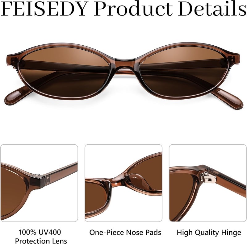 FEISEDY Retro Oval Cat Eye Sunglasses for Women 90s Narrow Lightweight Shades Y2k Trendy Sunnies B0257 - Image 4
